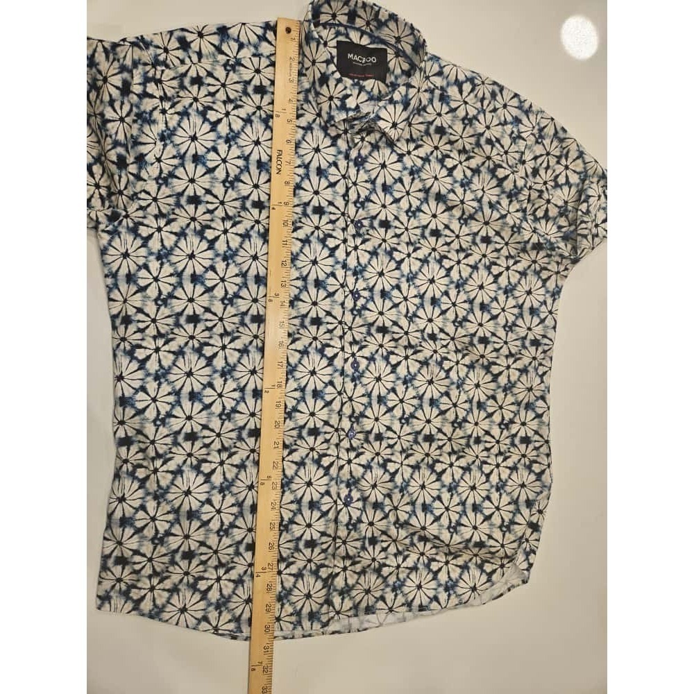 Maceoo‎ Italian Digital Fabrics Galileo Flowertiedye Blue Button Shirt Mens 2XL - Picture 11 of 12